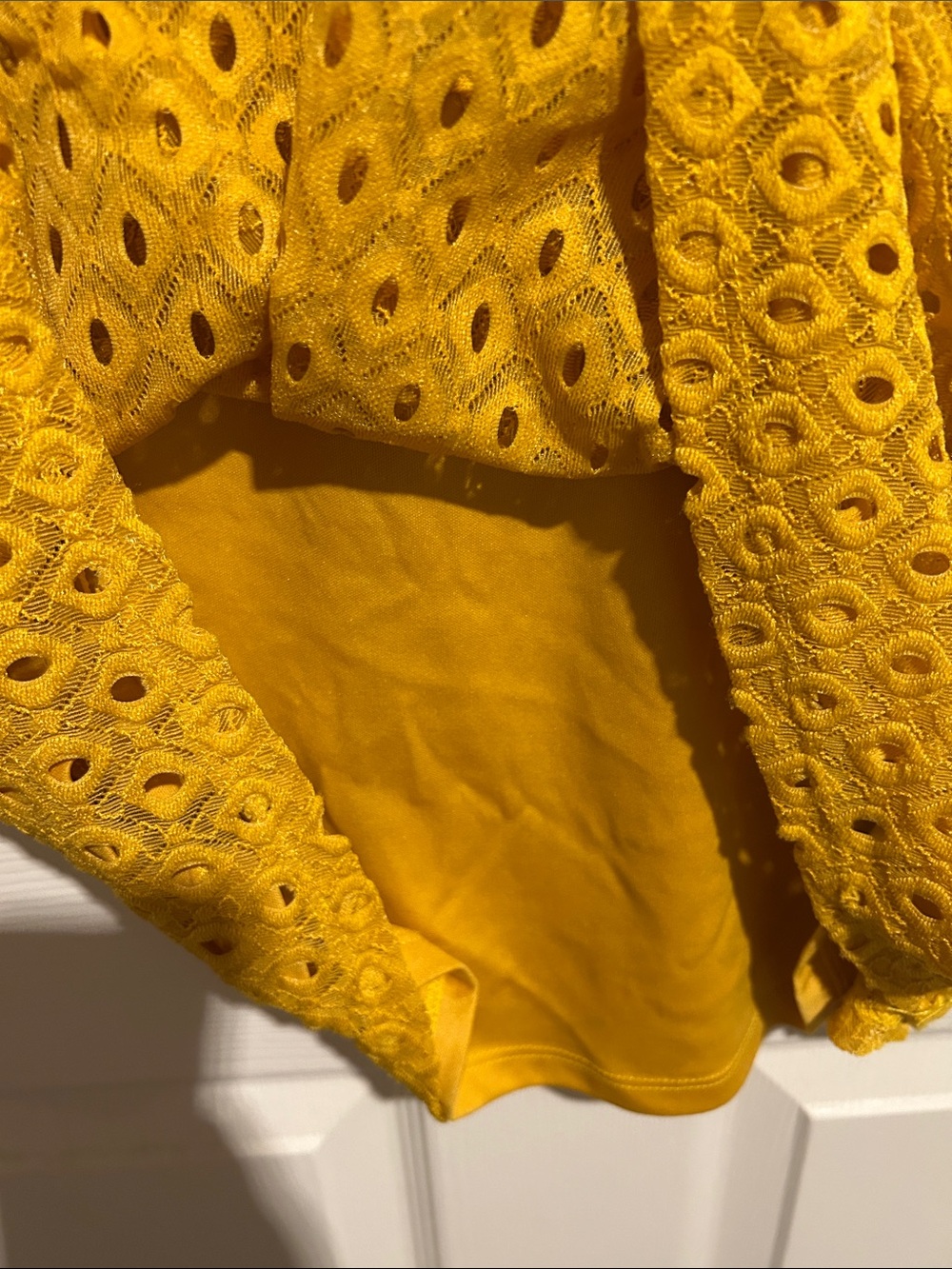 Ruby Rd. Mustard Crochet Lace Keyhole Tunic - Picture 4 of 5
